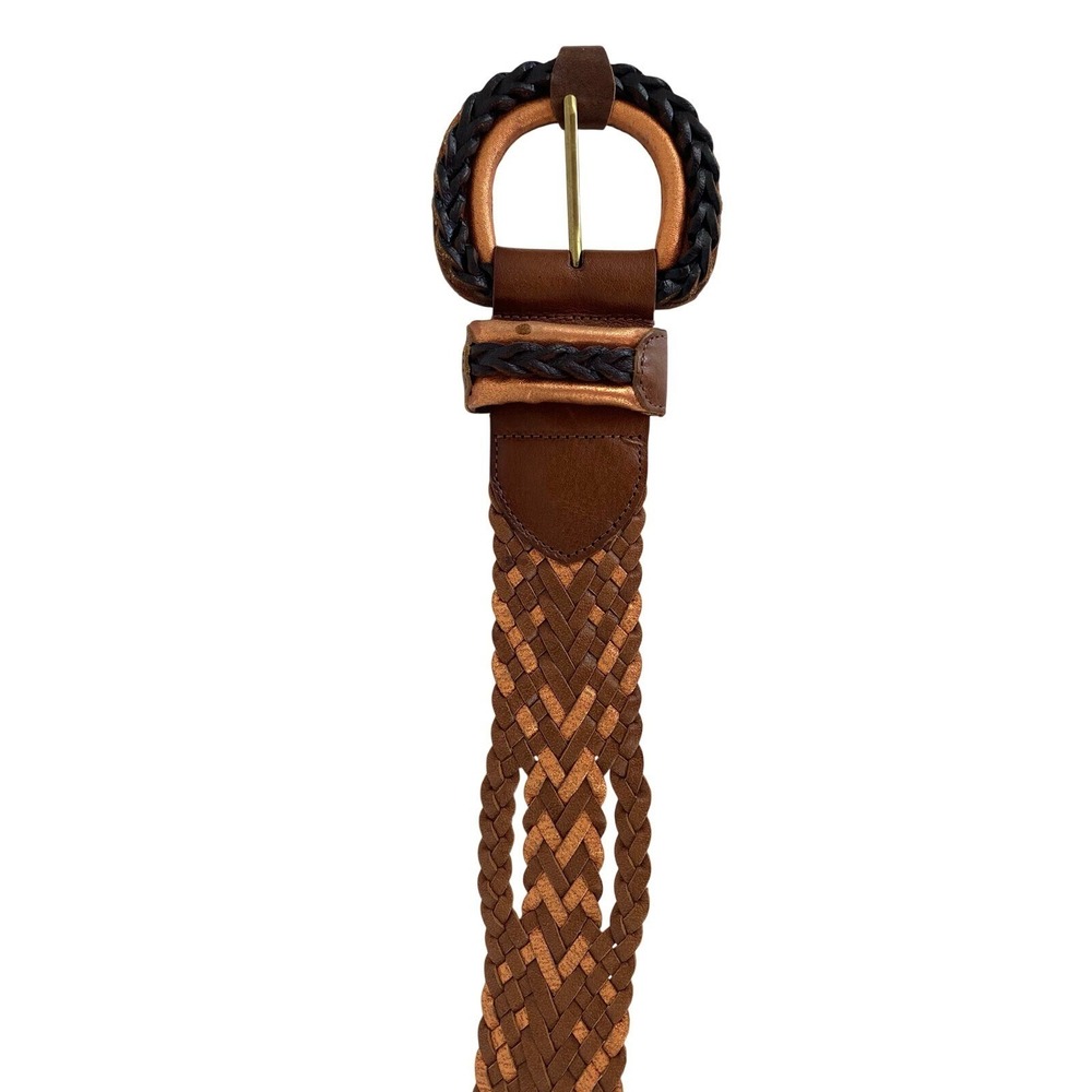 Chico's Leather Woven Belt Size M Brown Large Buckle Womens - Picture 7 of 12